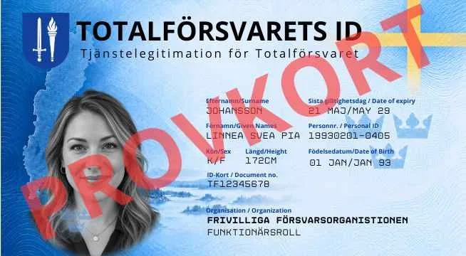 Exempel på fysiskt kort för tjänstelegitimationen Totalförsvarets ID